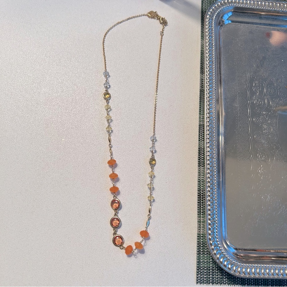 Light Orange, Blue, Yellow Delicate Crystal Necklace